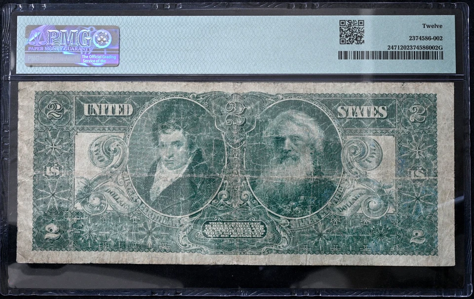 SCARCE 1896 $2 Silver Certificate Fr#247 Tillman Morgan PMG 12 Fine FREE S/H - Image 2 of 2