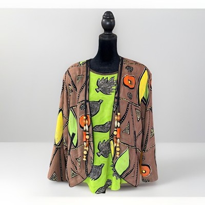 Vtg Platinum By Dorothy Schoelen 2-piece Jacket & Top S/M Art to wear Print 90s 
