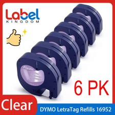 6PK Compatible Dymo LetraTag Refill 16952 Clear Plastic Label Tape 12mm LT-100H