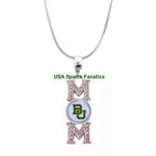 Baylor Bears MOM Necklace With Rhinestones On A 925 SS Snake Chain