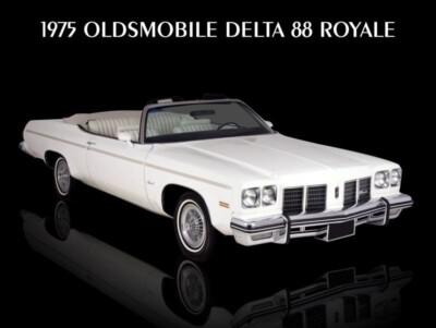 1975 Oldsmobile Collectible Metal Sign: Delta 88 Royale Convertible in White