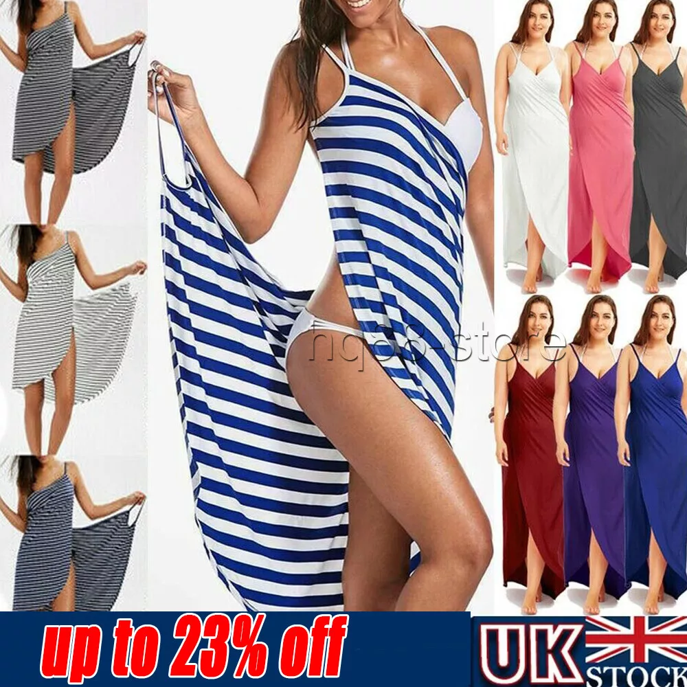 Women Bikini Cover Up Swim Beachwear Striped Wrap Sarong Beach Dress Plus  Size