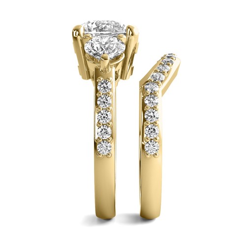 2.37 Ct H VS2 Three Stone Lab Grown Round Cut Diamond Engagement Ring Set 14K - Picture 2 of 3