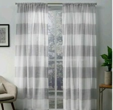 Exclusive Home Darma Sheer Striped Linen Rod Pocket Curtain Panels set of 2 Grey
