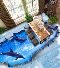 3D Blue Dolphin A1408 Floor WallPaper Murals Wall Print Decal AU Amy 2023