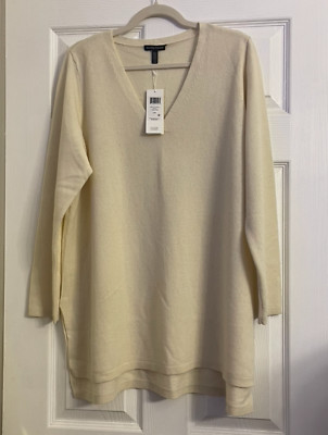 NWT $448 Eileen Fisher Soft White Lofty Recycled Cashmere V-Neck Tunic L