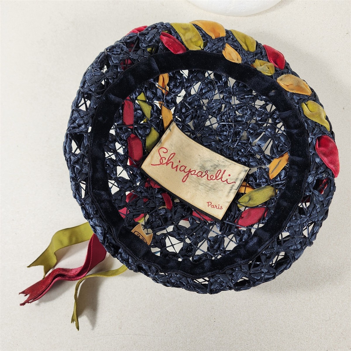 Vintage Schiaparelli Paris Blue Hat with Colorful Velvet 