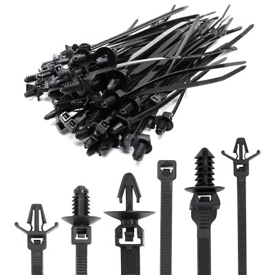 60 PCS Push Mount Zip Ties Nylon Car Mount Wire Ties Snap in Cable Zip Ties Bl