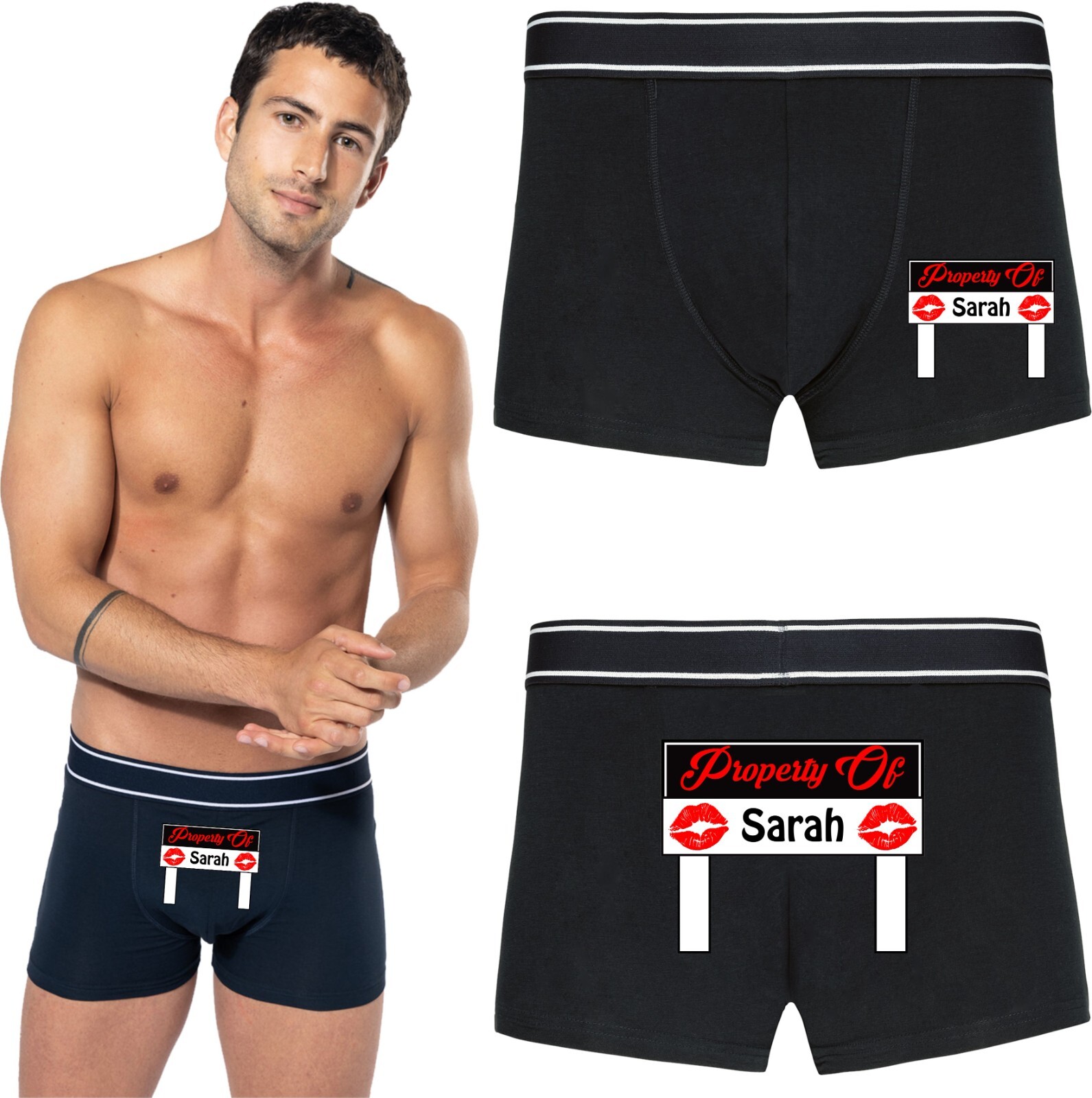 Personalisierte Happy Valentinstag Namenseigenschaft Text Boxershorts Unterwäsche kurz