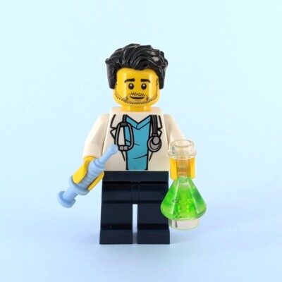 Lego Arzt Minifigur mit medizinischer Spritze & Testbecher