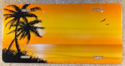 Palm Trees Ocean View Beach Sea Gulls Island  Paradise Booster License Plate 