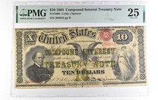 1864 $10 Compound Interest Treasury Note Fr#190b 25 VF PMG a1950