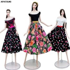 Schwarzes Landleben Floral Kleid für Barbie Puppe Outfit Party Kleider Klamotten
