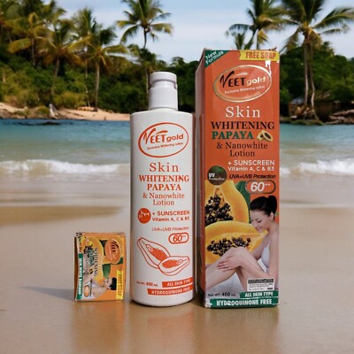 Veet Gold Skin whitening Papaya lotion Free, Soap SPF60
