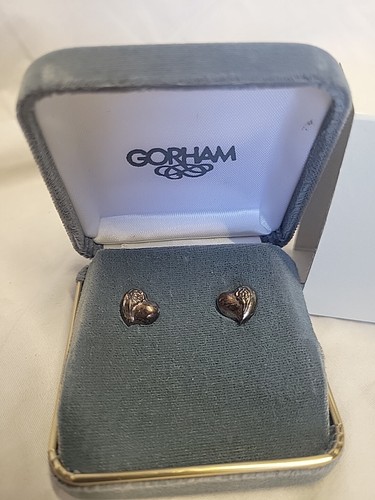 VTG GORHAM Sterling Silver Puffed Heart with Rose Earrings in Box
