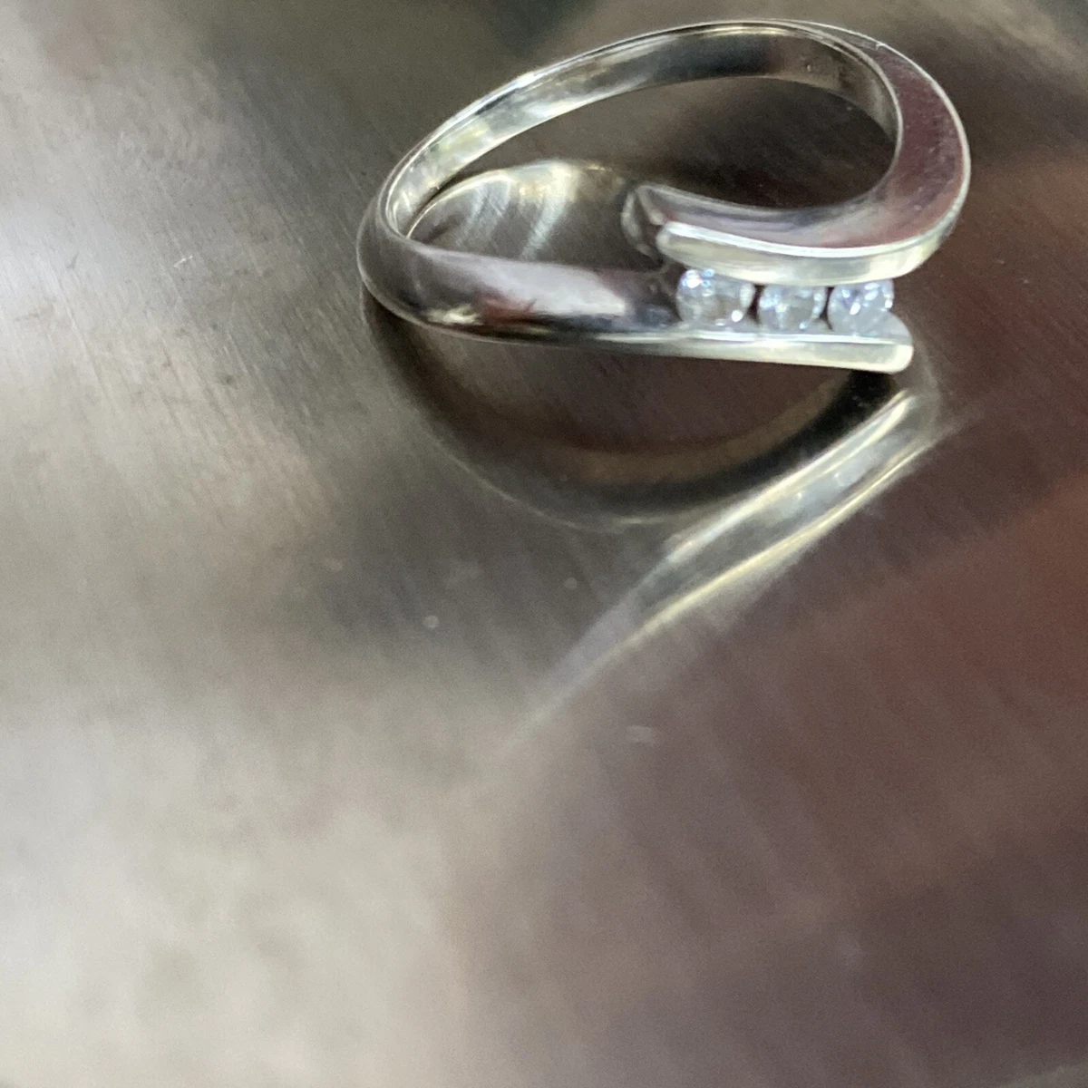 JSN 10K White Gold 3 Three Diamond Ring Size 6.5 eBay
