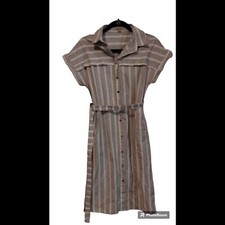 Polagram Grey and white linen feel (cotton) collared mini boho dress