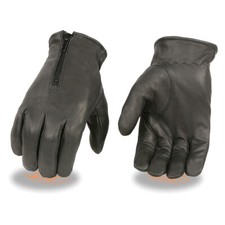 Men's Casual Thermal Lined Premium Leather Zippered Gloves with Zipper Blk