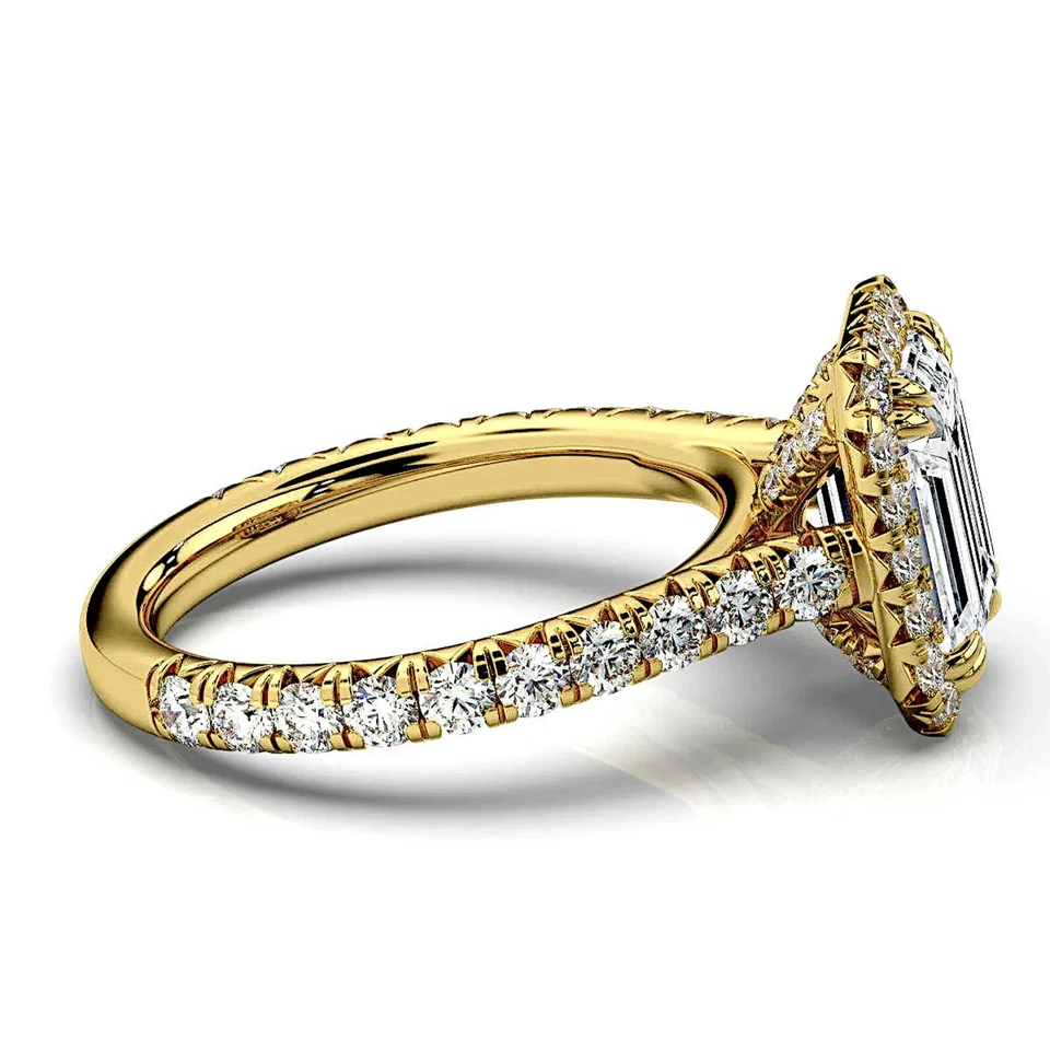 1.92 Ct Emerald Cut Lab Grown Diamond Iced Out Engagement Ring 14K Yellow Gold - Image 3 of 3