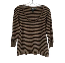 Worth New York Sweater Black Brown Metallic Stripes Size Large