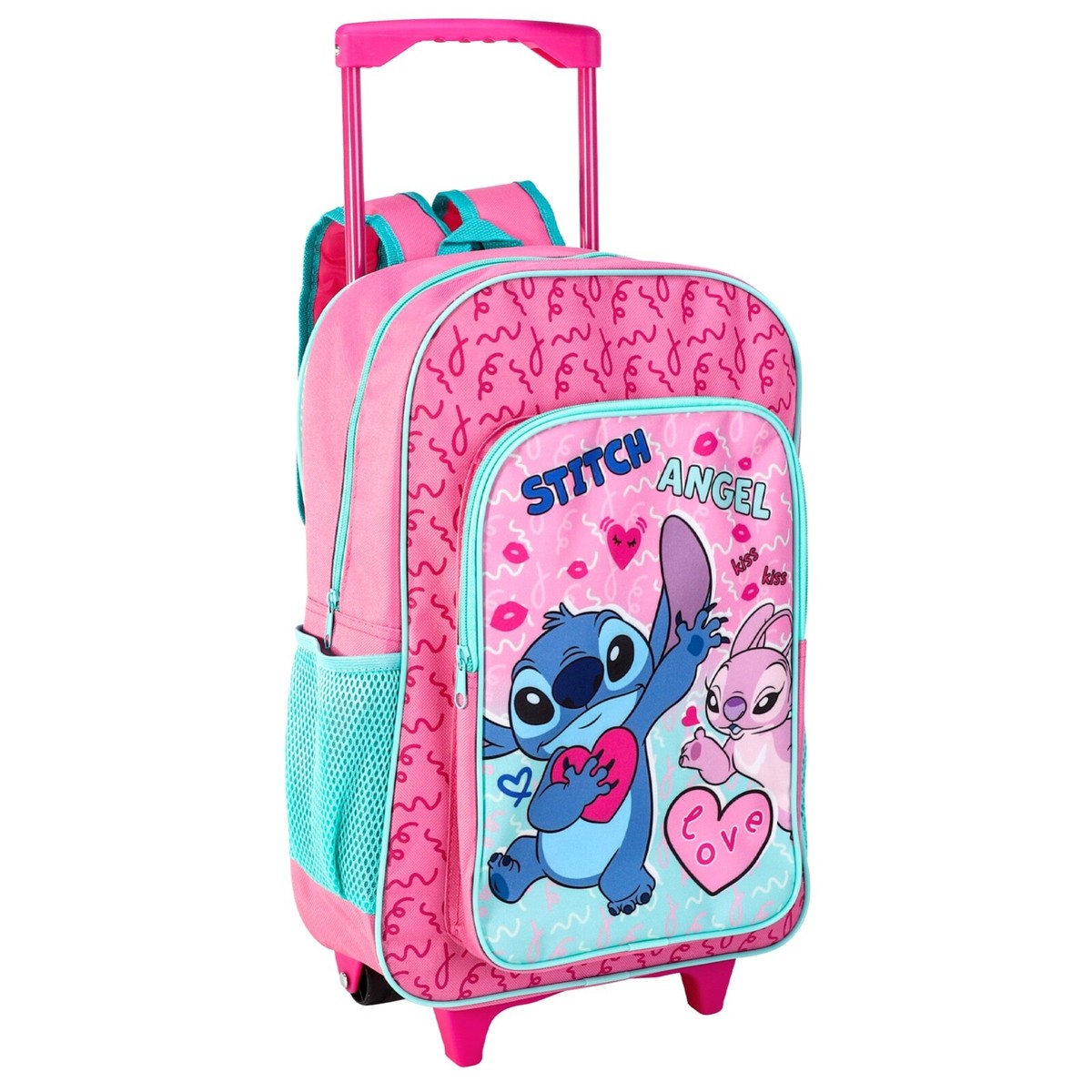 スティチプルバックカー.エンジェル.ディズニーリゾート Stitch & Angel Wheeled Deluxe Trolley Backpack Cabin Luggage Girls