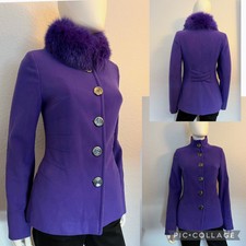 Nwt Women Short Coat Dyed Real Fur Collar Wool Lined Sinle-breasted Jacket $300