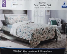 Mainstays Flannel to Sherpa 3-Piece Comforter Set Green Floral KING Size NEW