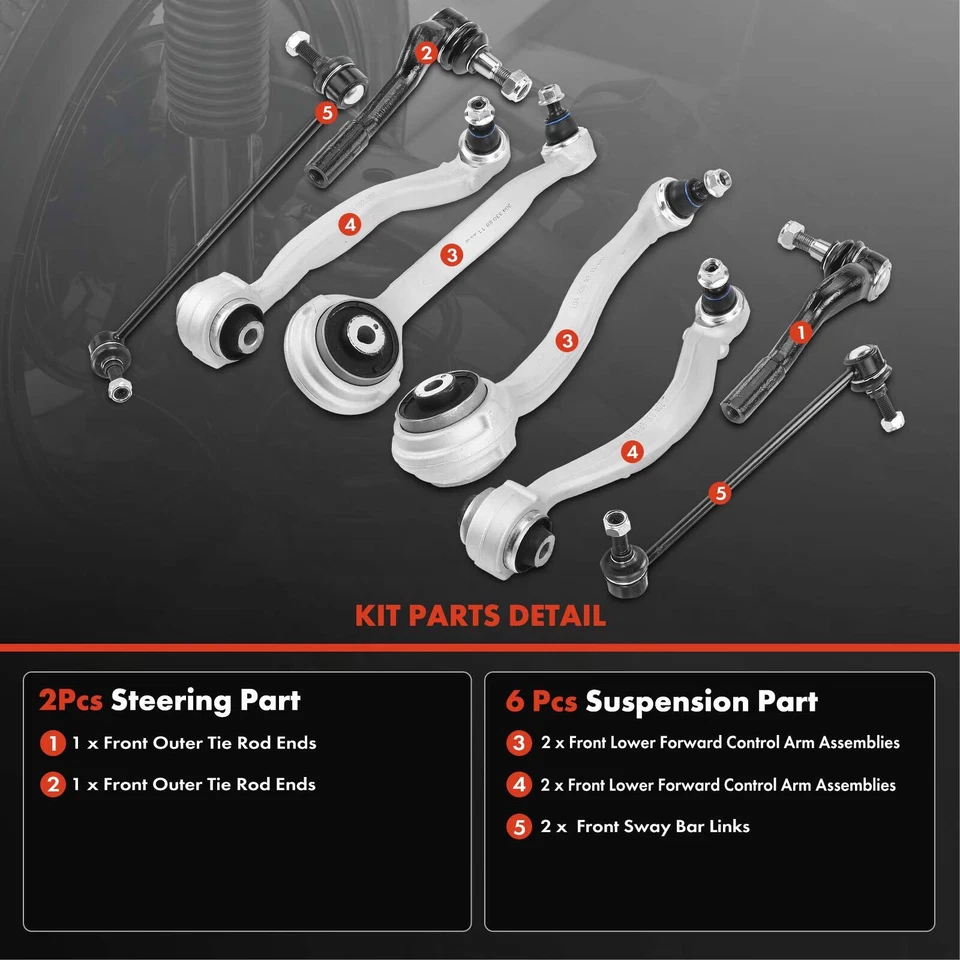 8x Front Control Arm w/Ball Joint Sway Bar Link for Mercedes-Benz C300 C350 RWD - Image 3 of 4
