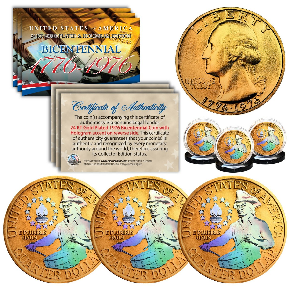 〈限定150〉Raime: 10 years Quarter 〜 1976 Bicentennial Genuine Quarter Coin 24K Gold Plated & Prism