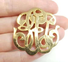 Vintage Monogram Initial Scarf Clip Gold Tone Cursive Letters