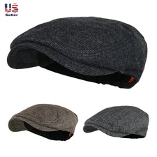 Classic Men's Solid Plain Wool Blend Tweed Newsboy Ivy Gatsby Cabbie Golf Hat