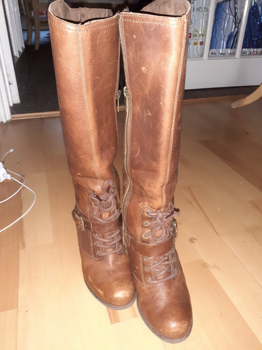 Womens Timberland brown leather kneelength boots size Zip