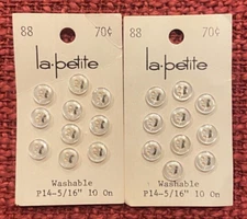 La Petite 20 Clear 4-Hole Buttons on Card Size 5/16" Style #88 Washable