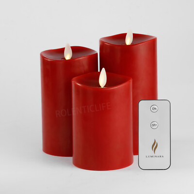 Luminara Flameless LED Wax Pillar Candles with Timer Remote Moving Wick,3 pcs