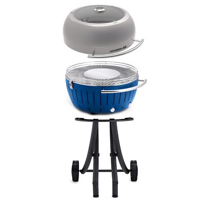 LotusGrill Smokeless Barbecue for Outdoor Dining with Glass Lid Cover and Stand