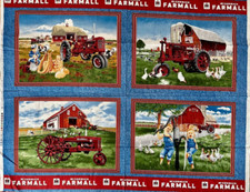 4 Squares McCormick Farmall Quilting Fabric Panel 36"x44" Vintage Farming
