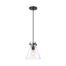 Innovations Newton Cone 1 Lt 8" Cord Pendant, Black/Clear - 410-1PS-BK-G411-8CL