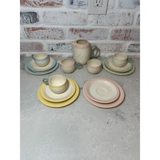 Rare VTG Homer Laughlin Childs Kids Tea Set Pastel Plates Cups Original Box