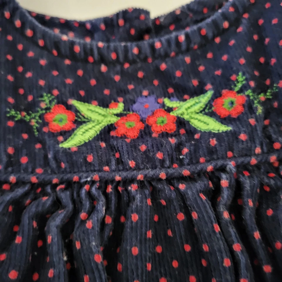 Vestido Samantha Says Niñas 5 Pana Jersey Azul Marino Rojo Lunares Bordado  Foto 4 de 4