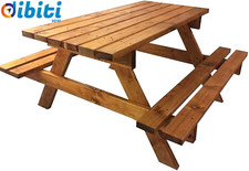 Tavolo picnic set birreria campeggio giardino legno massello 200x160x80h ANCHE S