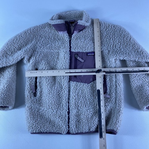 Patagonia Jacket Girls Medium 10 Retrox Sherpa Retro X Oatmeal Purple 65625 - Picture 9 of 12