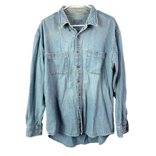 Vintage Denim Jean Solid Cotton Button Up Shirt Chest 45" Destroyed Thrashed