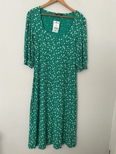 BNWT Next Green Floral Pattern Midi Dress Elastic Cuffs Size 16 New with Tags
