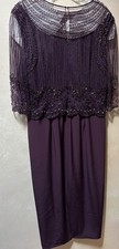La Femme Formal Event/Wedding Long Dress Gown DEEP PURPLE & Bronze Beads Size 14