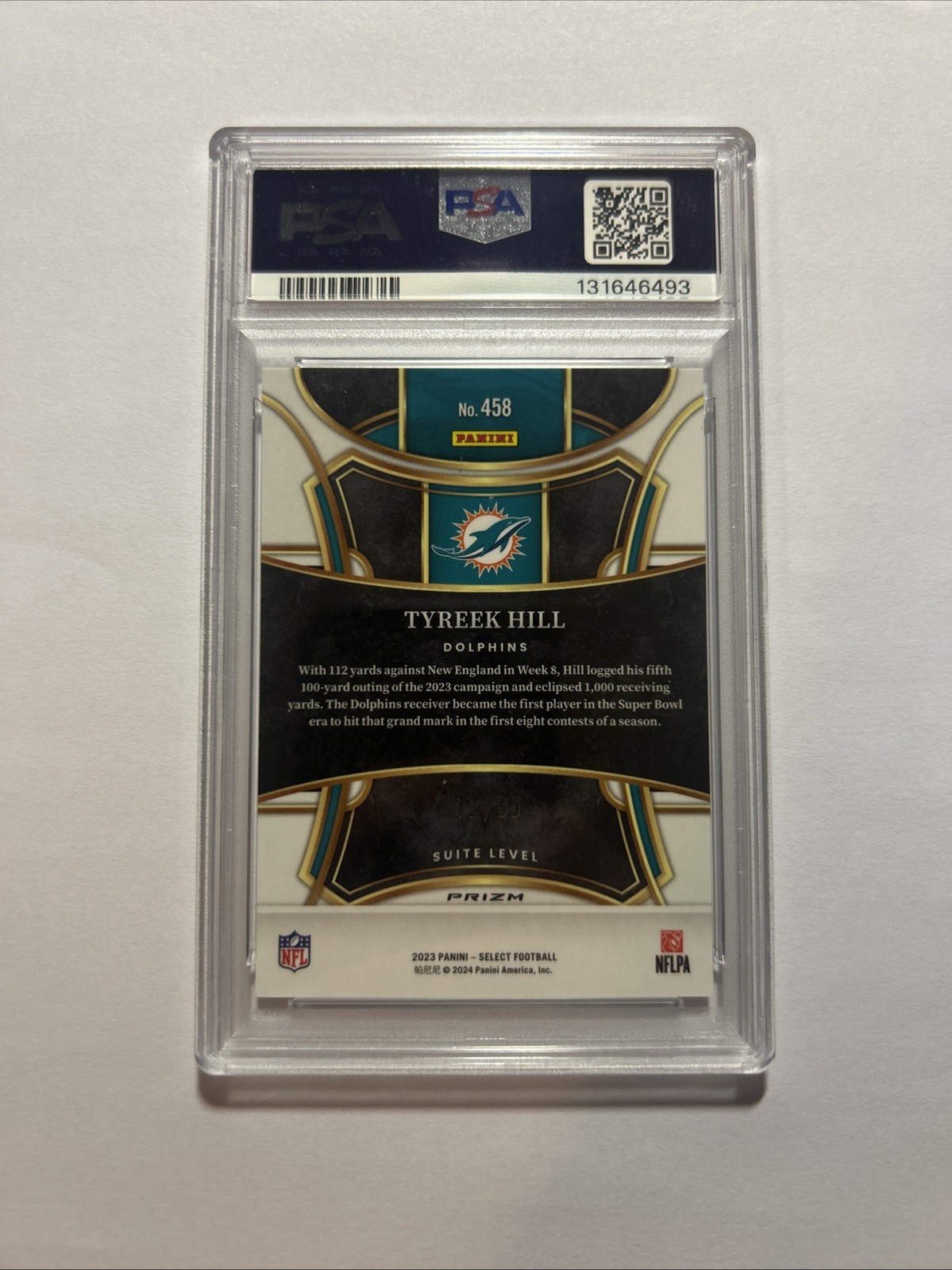 2023 Panini Select - Suite Level Tyreek Hill #458 White Prizm /35 PSA 10 view 2