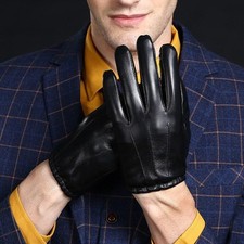 Men Women Winter Gloves PU Leather Cashmere Touchscreen Driving Gloves