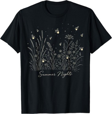 Summer Nights Firefly Wildflower Nature Lover Lightning Bug T-Shirt