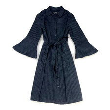 Banana Republic Womens Sz 2 Black Textured Shirt Dress Belted Flared Sleeve Midi