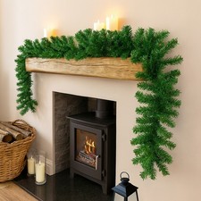 Luxury Christmas Garland 9ft Artificial Bushy Pine Xmas Home Decor Plain Green