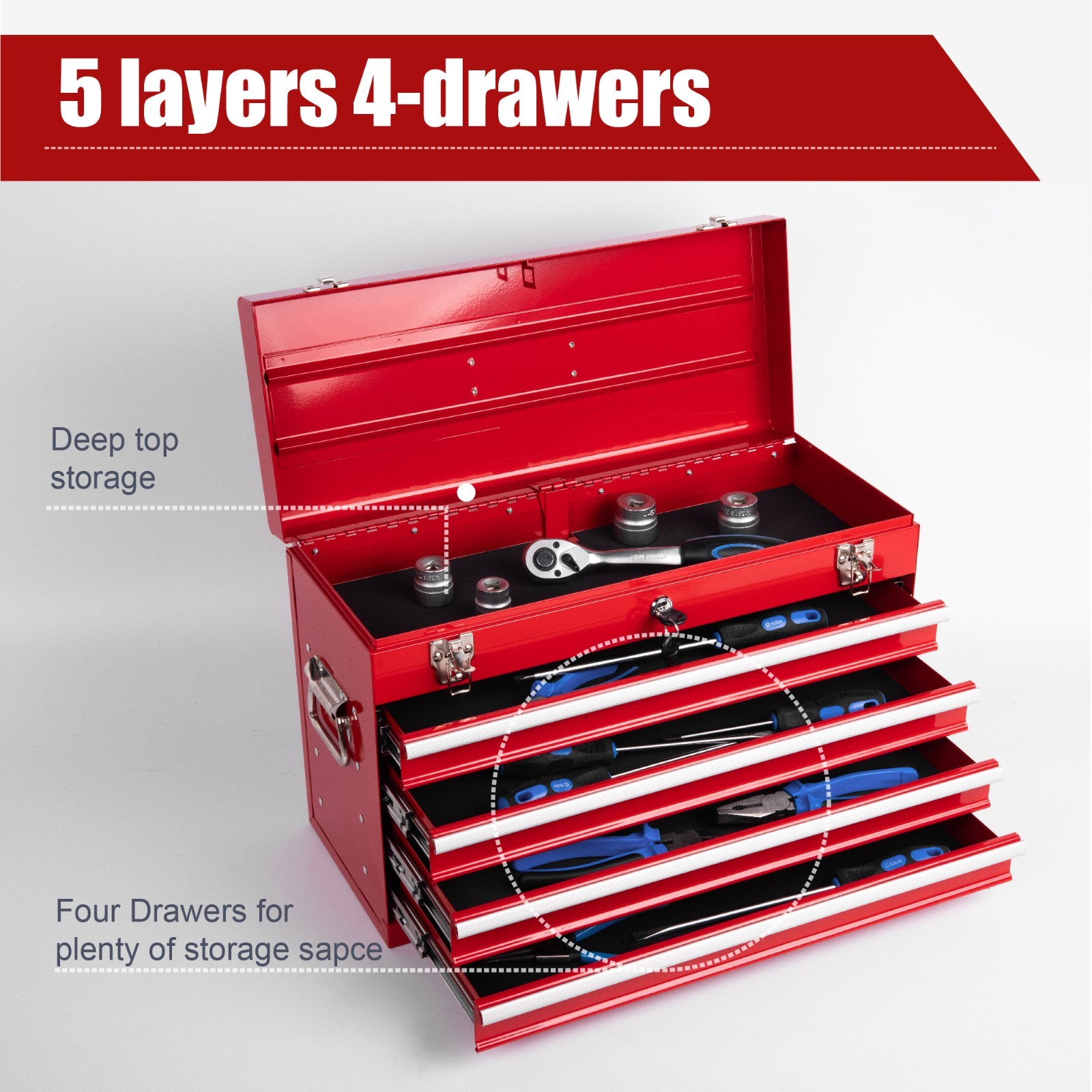 Tools Box 4 Rack 4 Drawers Tool Chest Metal Tool Storage Cabinet Portable Tool Box ...